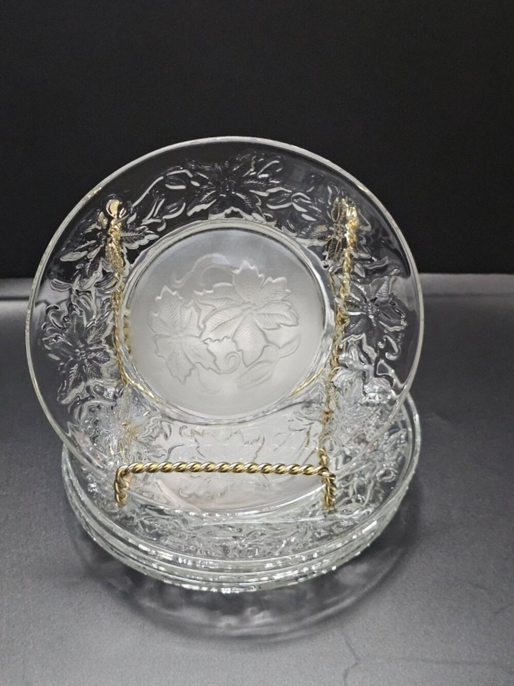 4 Princess House Fantasia Plate 6" dessert bread poinsettia chintz etched emboss